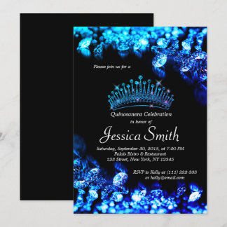 Schöne Royal Blue Diamond Quinceñera Einladung