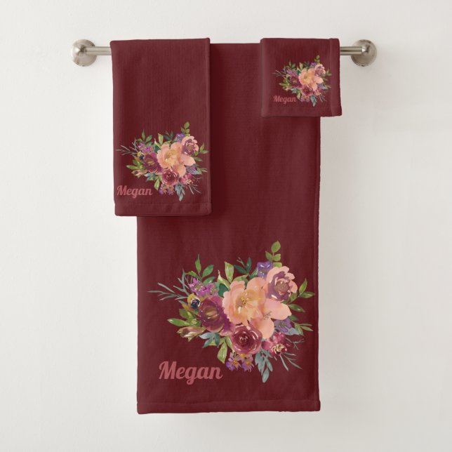 Schöne Rustikale BlumenBouquet Red Burgundy Badhandtuch Set (Insitu)