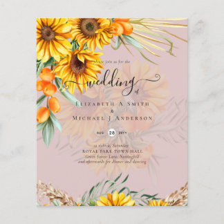 Schöne rustikale Sonnenblumen Pampas Grass Wedding Flyer