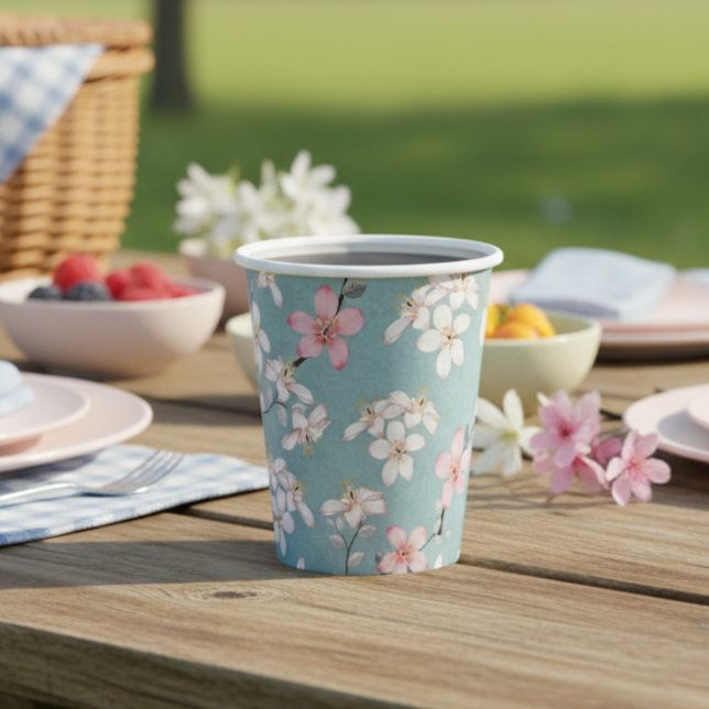 Schöne rustikale Vintage Kirschblüten Pappbecher (Von Creator hochgeladen)