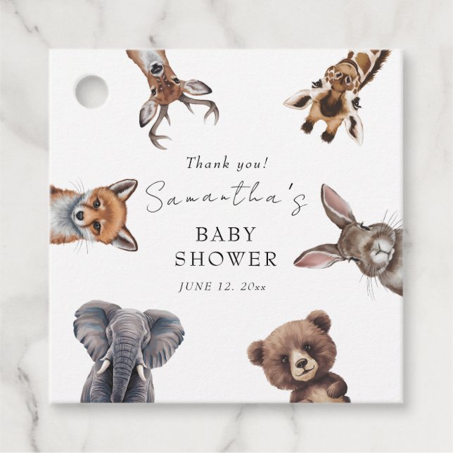 Schöne Safaritiere Babydusche Geschenkanhänger (Vorderseite)