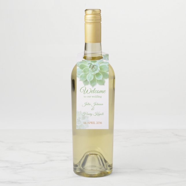 Schöne Sage Sukkulente Hochzeit Flaschenanhänger (Auf Flasche)