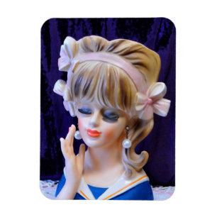 Schöne Sailor Girl Head Vase Doll Pink Bows Magnet
