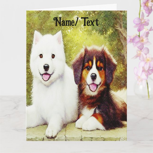 Schöne Samoyed & English Shepherds Karte (Orchidee)