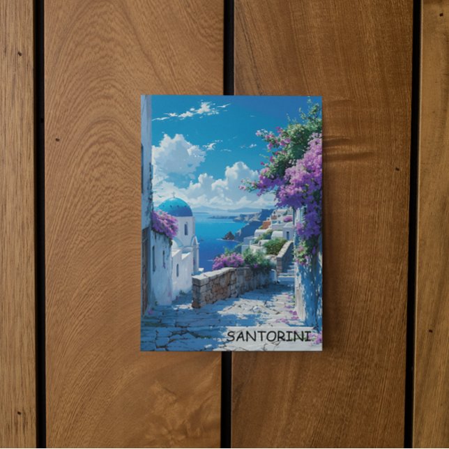 Schöne Santorini Griechenland Blick auf den Ozean Postkarte (santorini greece coastal view travel postcard)