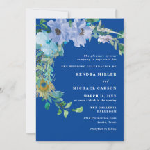 Schöne Sapphire Blue Floral Wedding Einladung