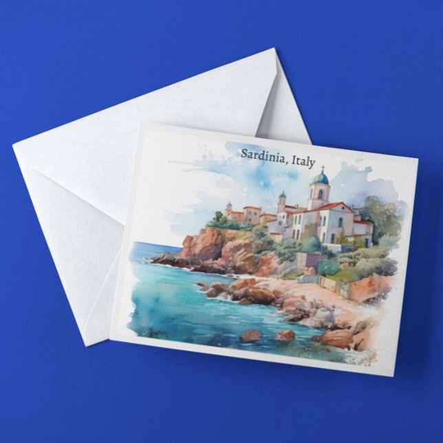 Schöne Sardinien Italien Wassersport Reisen Postkarte (Sardinia italy watercolor artwork postcard)