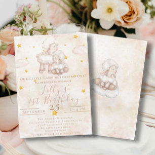 Schöne, schaf-rosa Wolkensterne 1. Geburtstag Einladung