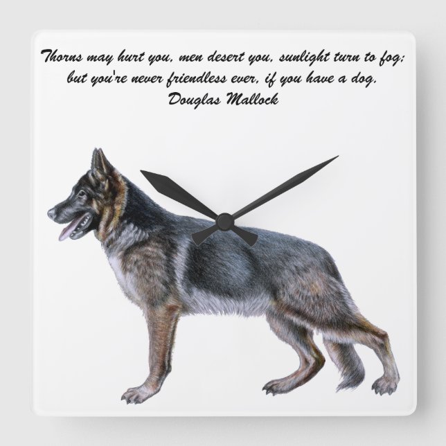 Schöne Schäferhund-Uhr mit Gedicht Quadratische Wanduhr (Vorderseite)