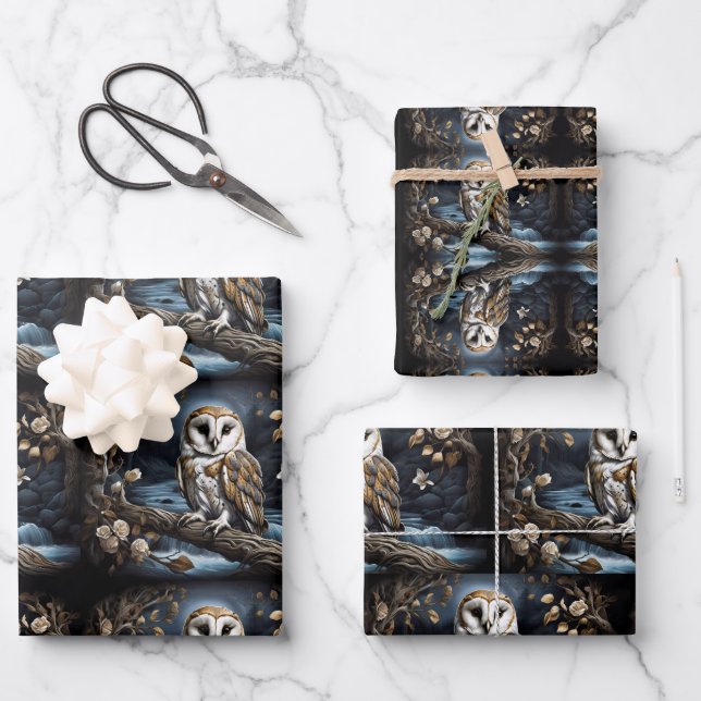 Schöne Scheuneneule auf einem Zweig Geschenkpapier Set (Vorderseite)