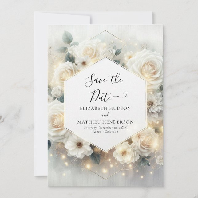 Schöne schick White Roses Wedding Save The Date (Vorderseite)