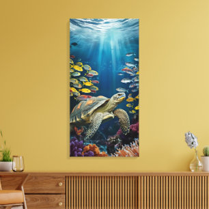 Schöne Schildkröte, Fisch und Meerespflanzen Leinw Leinwanddruck