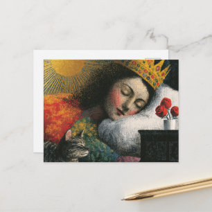 Schöne schlafende Königin und ihre Katze Postkarte