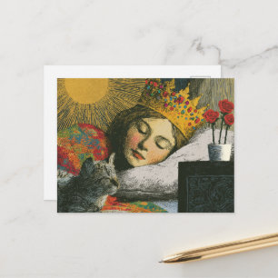 Schöne schlafende Königin und ihre Katze Postkarte