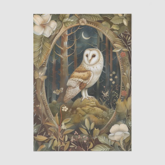 Schöne Schleiereule, eingerahmt vom Wald Seidenpapier (Vorderseite)