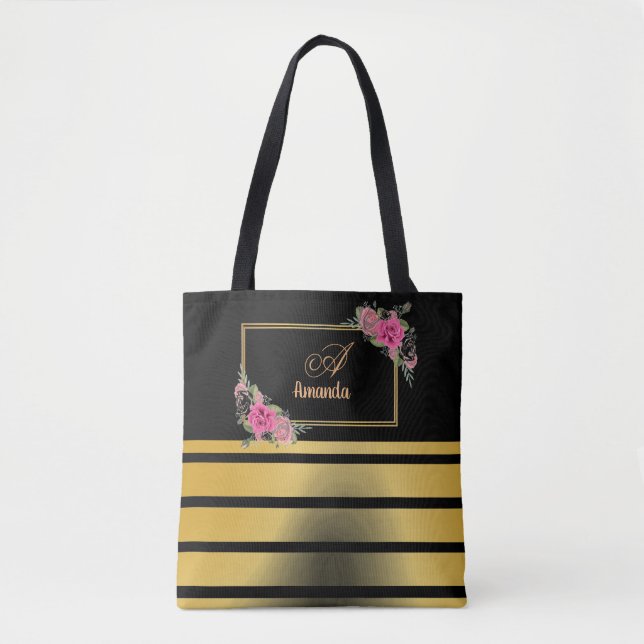 Schöne, schmale goldene Streifen Monogramm Girenna Tasche (Vorderseite)