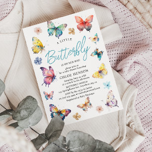 Schöne Schmetterling Aquarell Mädchen Baby Shower Einladung