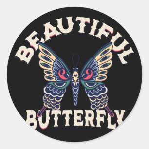 schöne Schmetterling-Retro-Vektor-Kunst-Illustrati Runder Aufkleber
