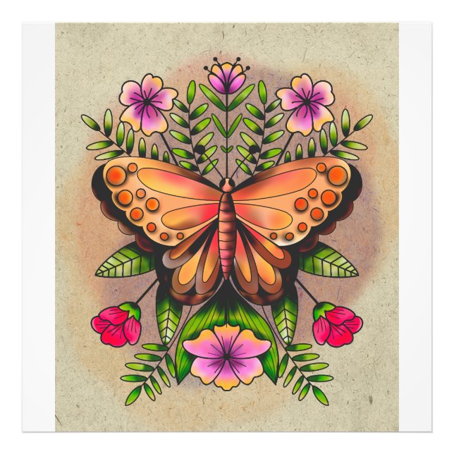 Schöne Schmetterling und farbenfrohe Blume Fotodruck (Vorne)