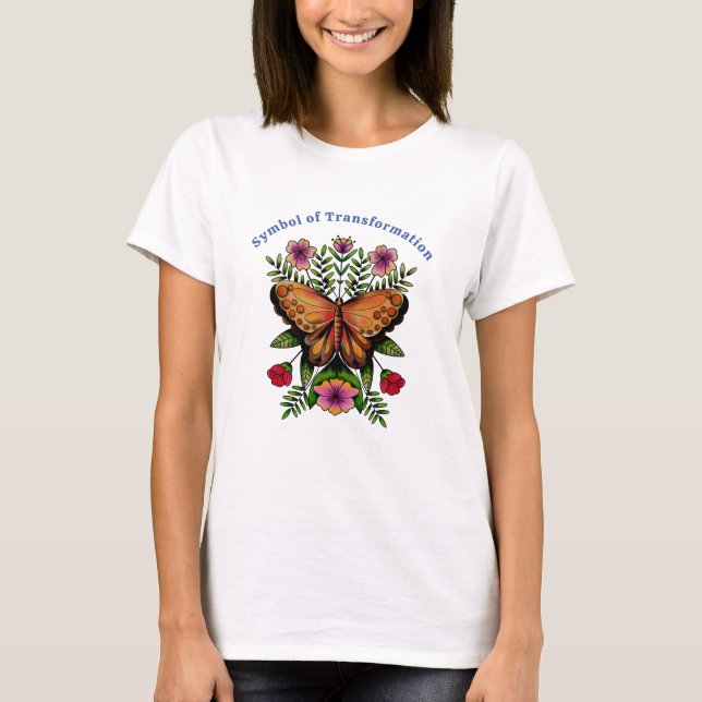 Schöne Schmetterling und farbenfrohe Blume T-Shirt (Vorderseite)