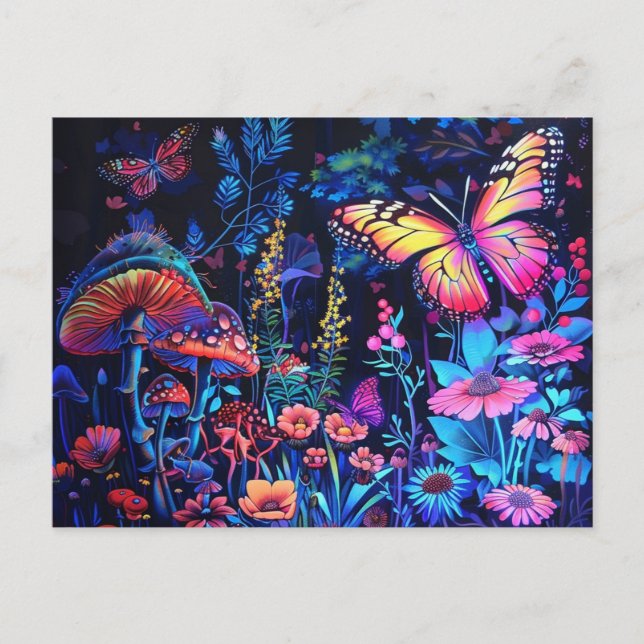 Schöne Schmetterling- und Pilzfantasie Postkarte (Vorderseite)