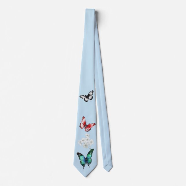 Schöne Schmetterlinge auf einem eleganten Blau Krawatte (Vorderseite)