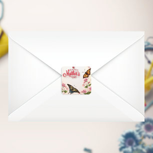 Schöne Schmetterlinge Blumenmütter Tag Quadratischer Aufkleber