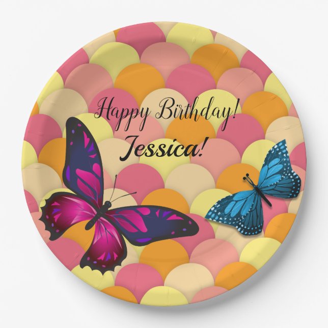 Schöne Schmetterlinge Orange Scallops Pappteller (Vorderseite)