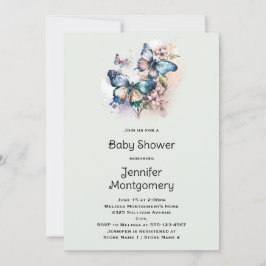 Schöne Schmetterlinge und Blume Babydusche Einladung
