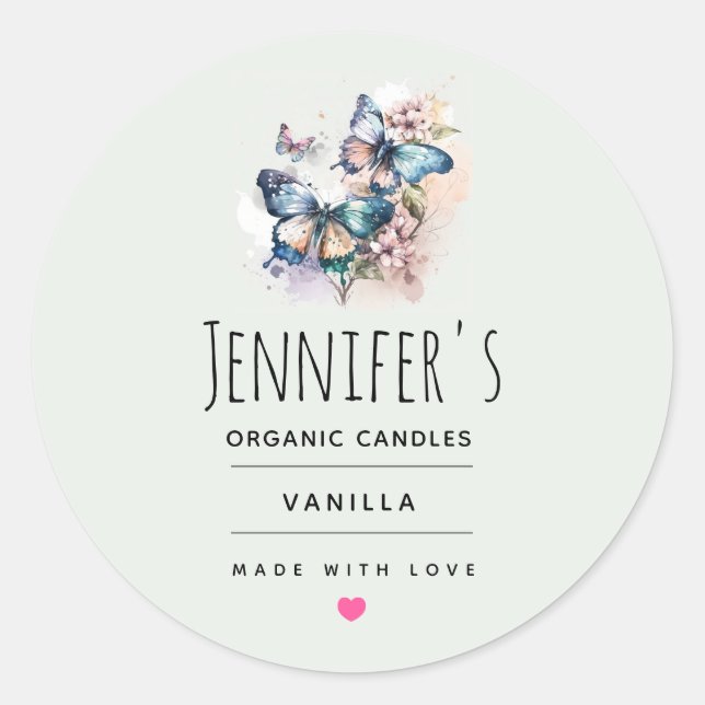 Schöne Schmetterlinge und Blume Candle Craft Runder Aufkleber (Vorderseite)