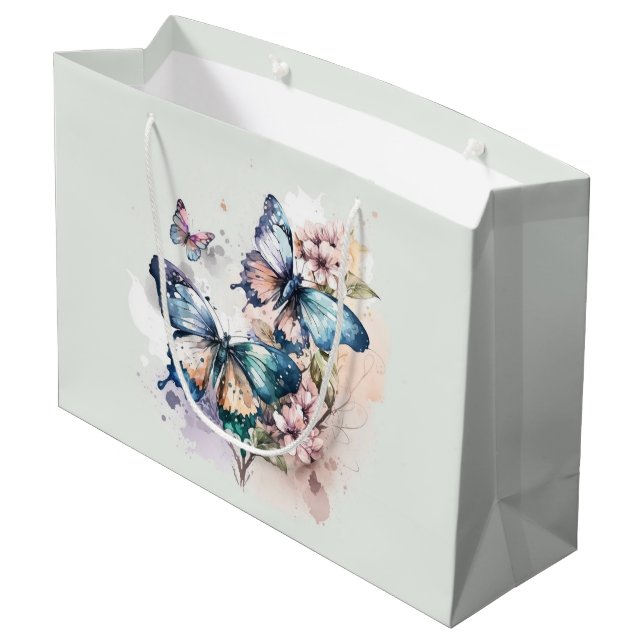 Schöne Schmetterlinge und Blume Große Geschenktüte (Rückseite Schrägansicht)