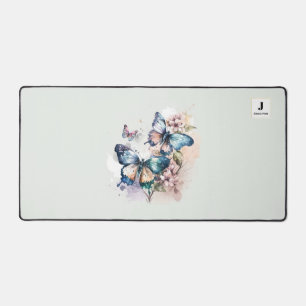 Schöne Schmetterlinge und Blume Monogramm Schreibtischunterlage