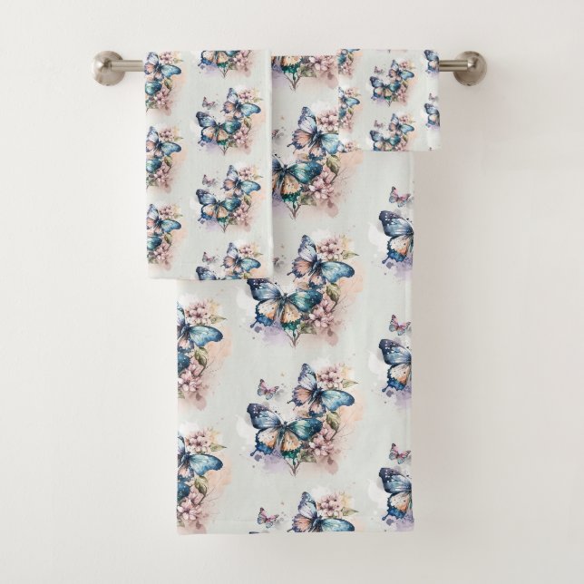 Schöne Schmetterlinge und Blume Muster Badhandtuch Set (Insitu)