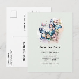 Schöne Schmetterlinge und Blume Save the Date Einladungspostkarte