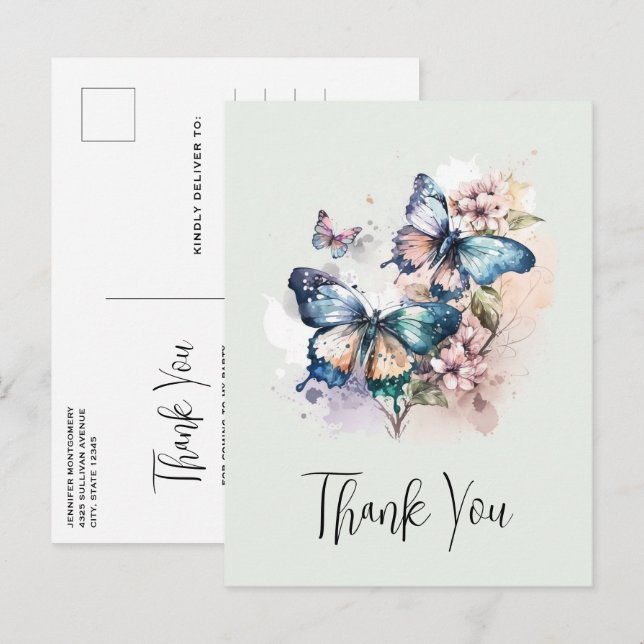 Schöne Schmetterlinge und Blume Vielen Dank Postkarte (Vorne/Hinten)