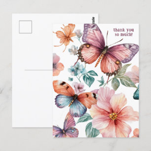Schöne Schmetterlinge und Blumen Danke Postkarte