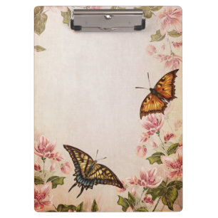 Schöne Schmetterlinge & Vintage Blüten Klemmbrett