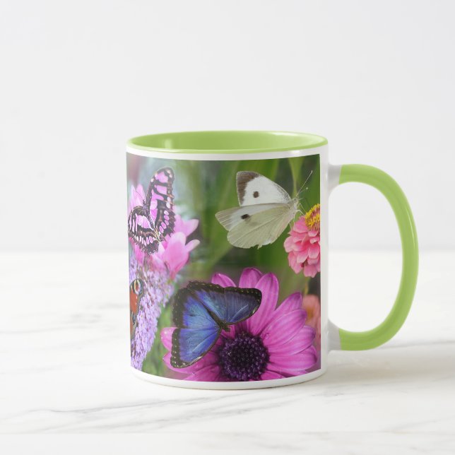 Schöne Schmetterlinge Wilde Blume Liebe mit Grün Tasse (Rechts)