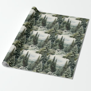 Schöne schneebedeckte Pinienwälder Weihnachten Geschenkpapier