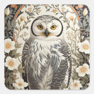 Schöne Schneeeule William Morris Inspiriert Quadratischer Aufkleber