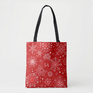 Schöne Schneeflocken am Roten Hintergrund Weihnach Tasche