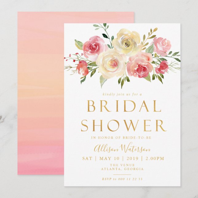schöne Schrift Bridal Dusche Einladungskarte (Vorne/Hinten)