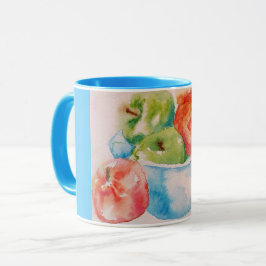 Schöne Schüssel mit Roten Äpfeln Wasserfarbe Tasse
