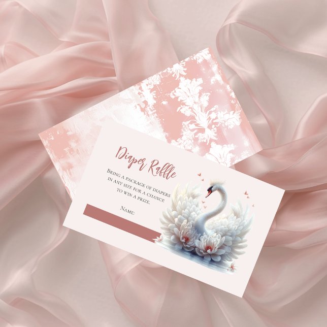 Schöne Schwan Floral Baby Dusche Windelwanne Winde Begleitkarte (Beautiful Swan Floral Girl Baby Shower Diaper Raffle Enclosure Card)