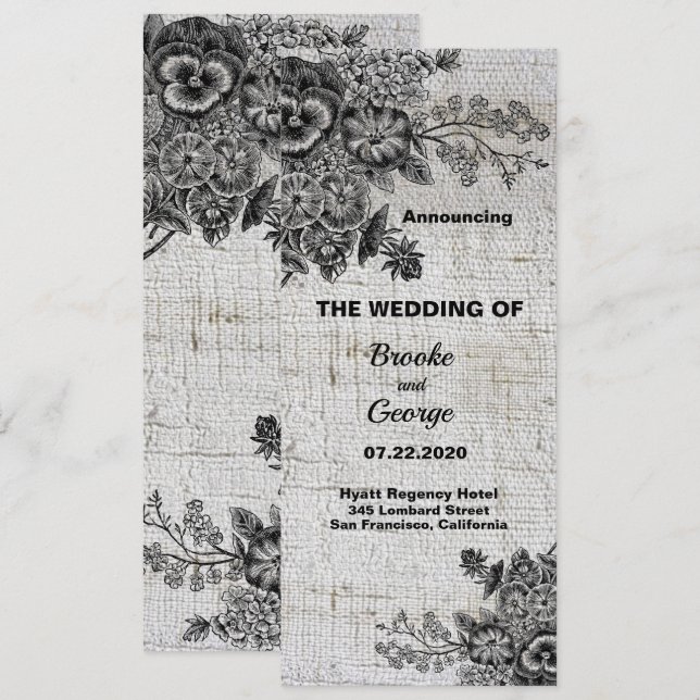 Schöne Schwarz/Grau-Blume Hochzeit Ankündigung (Vorne/Hinten)