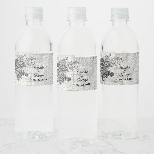 Schöne Schwarz/Grau-Blume Wasser Flaschen Etikette (Flaschen)