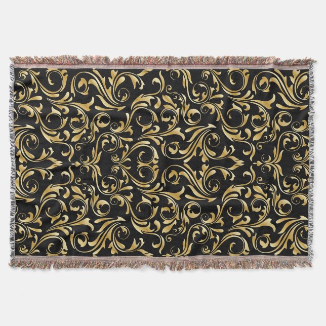Schöne Schwarz-und Golddamast-Muster Decke (Vorderseite)