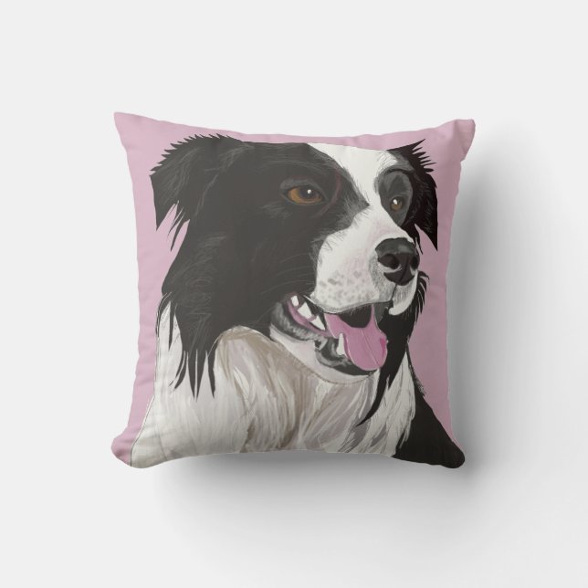 Schöne Schwarz-Weiß-Collie mit braunen Augen Kissen (Vorderseite)