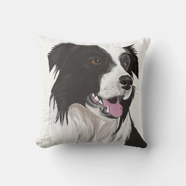 Schöne Schwarz-Weiß-Collie mit braunen Augen Kissen (Vorderseite)