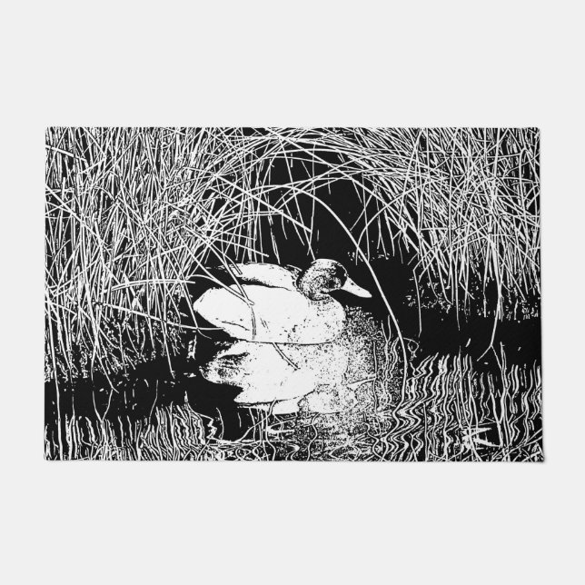 Schöne Schwarz-weiße High Contrast Mallard Duck Fußmatte (Vorderseite)